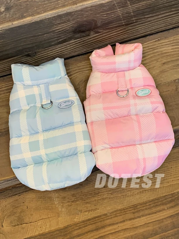Dotest宠物棉服猫狗冬季保暖格纹棉衣马甲加厚舒适比熊雪纳瑞