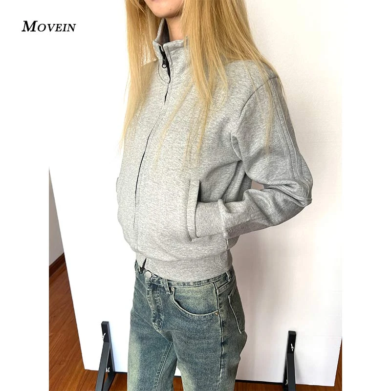 【不退不换】秋冬vintage美式复古双拉链短款修身美式高领显瘦卫衣