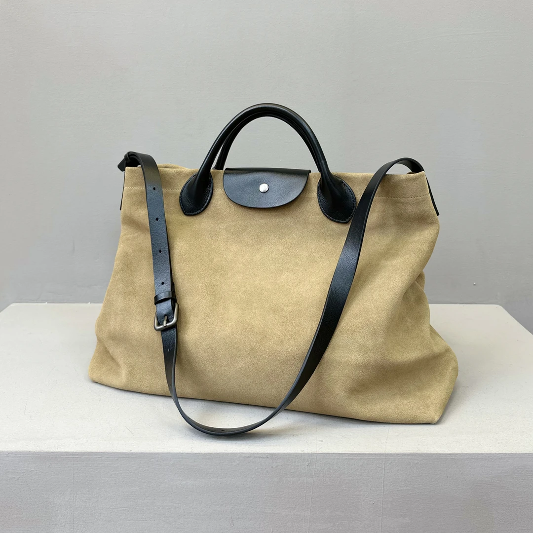 麂皮通勤手提托特包女大容量2025新款慵懒松驰感休闲单肩斜挎大包