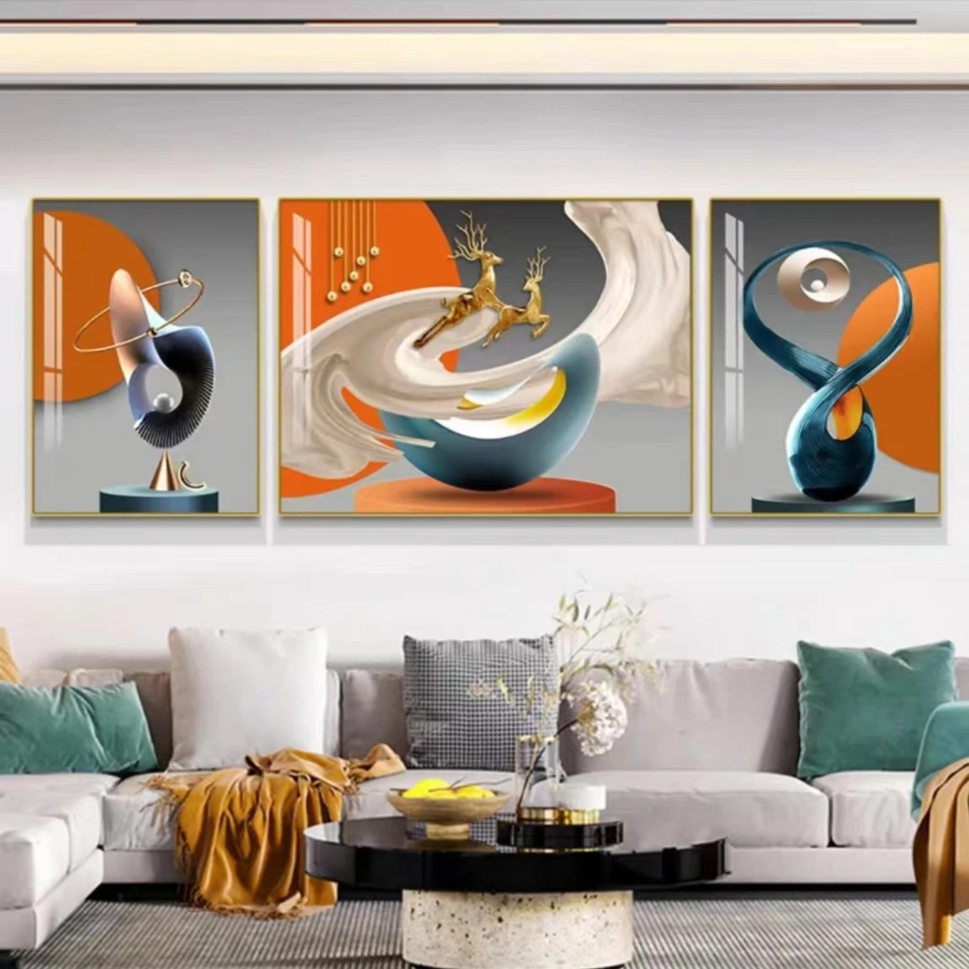 法罗迪【福鹿吉祥】客厅沙发装饰画三联画品质艺术设计高端简约大气