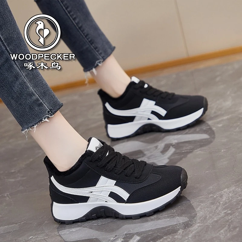 woodpecker/啄木鸟  商场同款加绒厚底高帮运动休闲鞋女鞋老爹鞋