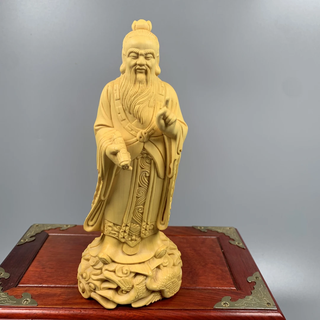 老子 黄杨木木雕根雕工艺品把件摆件 高度18公分8公分