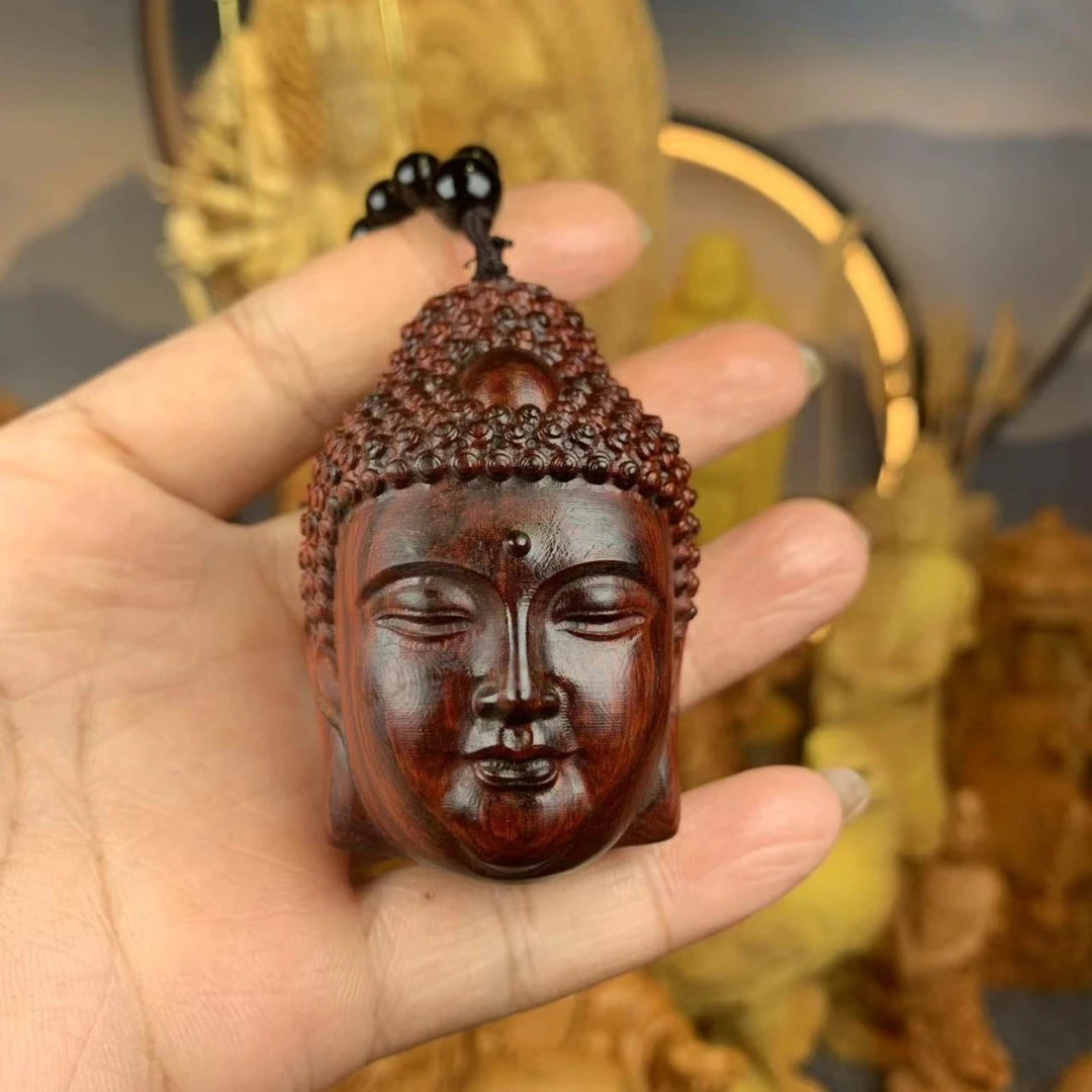 佛头 小叶紫檀根雕木雕雕刻工艺品手把件车挂件家居装饰品摆件