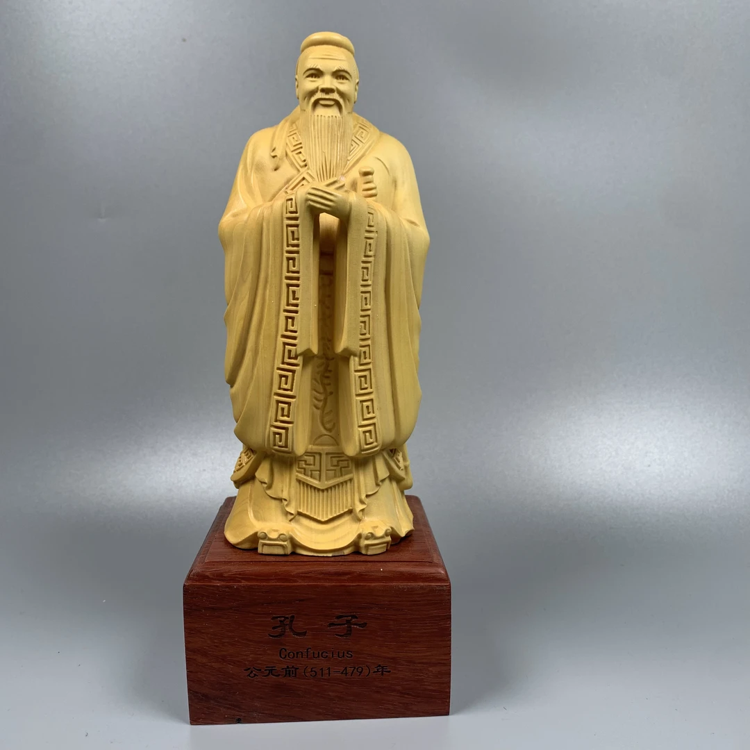 孔子 黄杨木木雕根雕工艺品摆件手把件 高度21公分宽度8