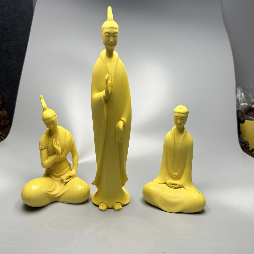 北魏佛  禅意三圣 小叶黄杨木根工艺品实木雕木雕雕刻玄关办公室