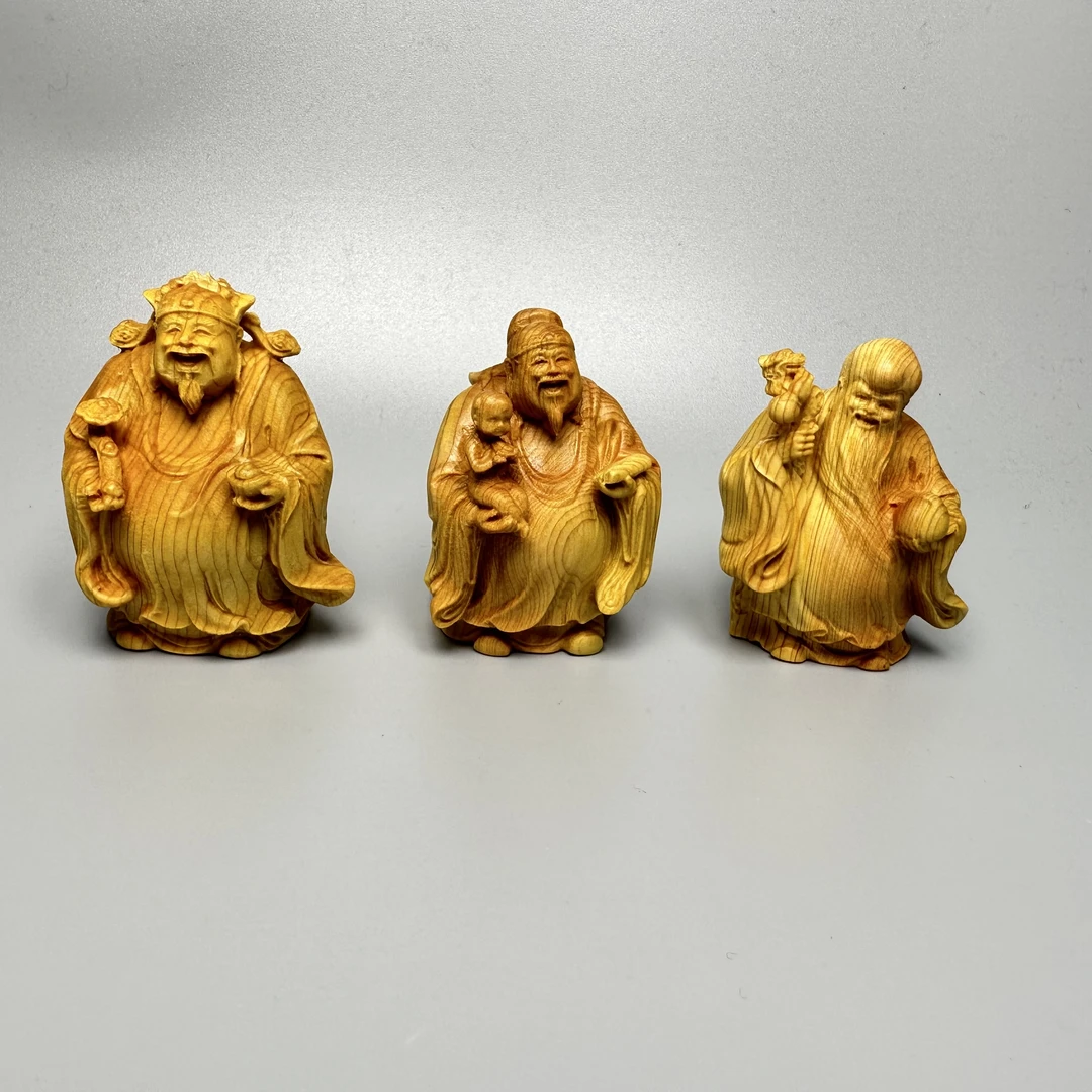 福禄寿三星666太行崖柏木雕刻根雕工艺品摆件家居红木装饰品收藏