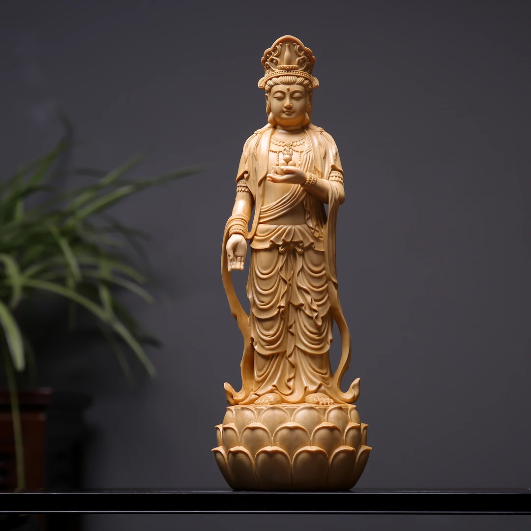 加拿大桧木精雕新款大势至菩萨家用高端摆件精美家居饰品送人送礼