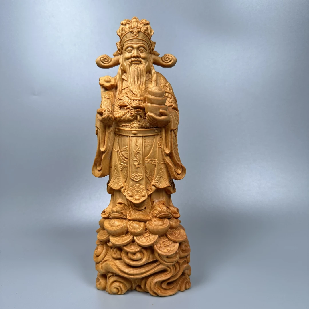 官帽大财神爷太行崖柏木雕根雕工艺品家居红木雕刻摆件收藏高21cm
