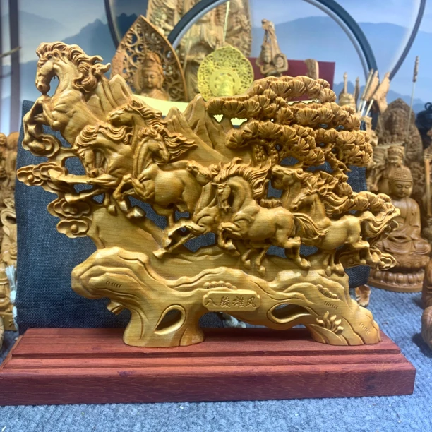 八骏雄风（八骏马）太行崖柏木根雕木雕工艺品家居屏风红木摆件送礼