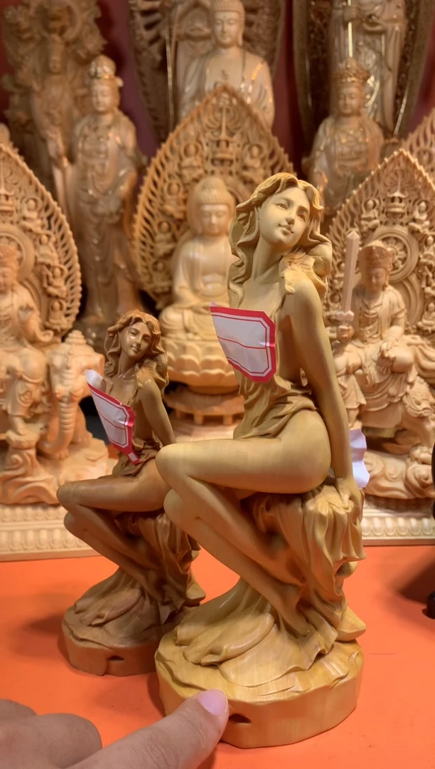【闪购商品】木木雕大尺寸性感女神高20cm黄杨木摆件