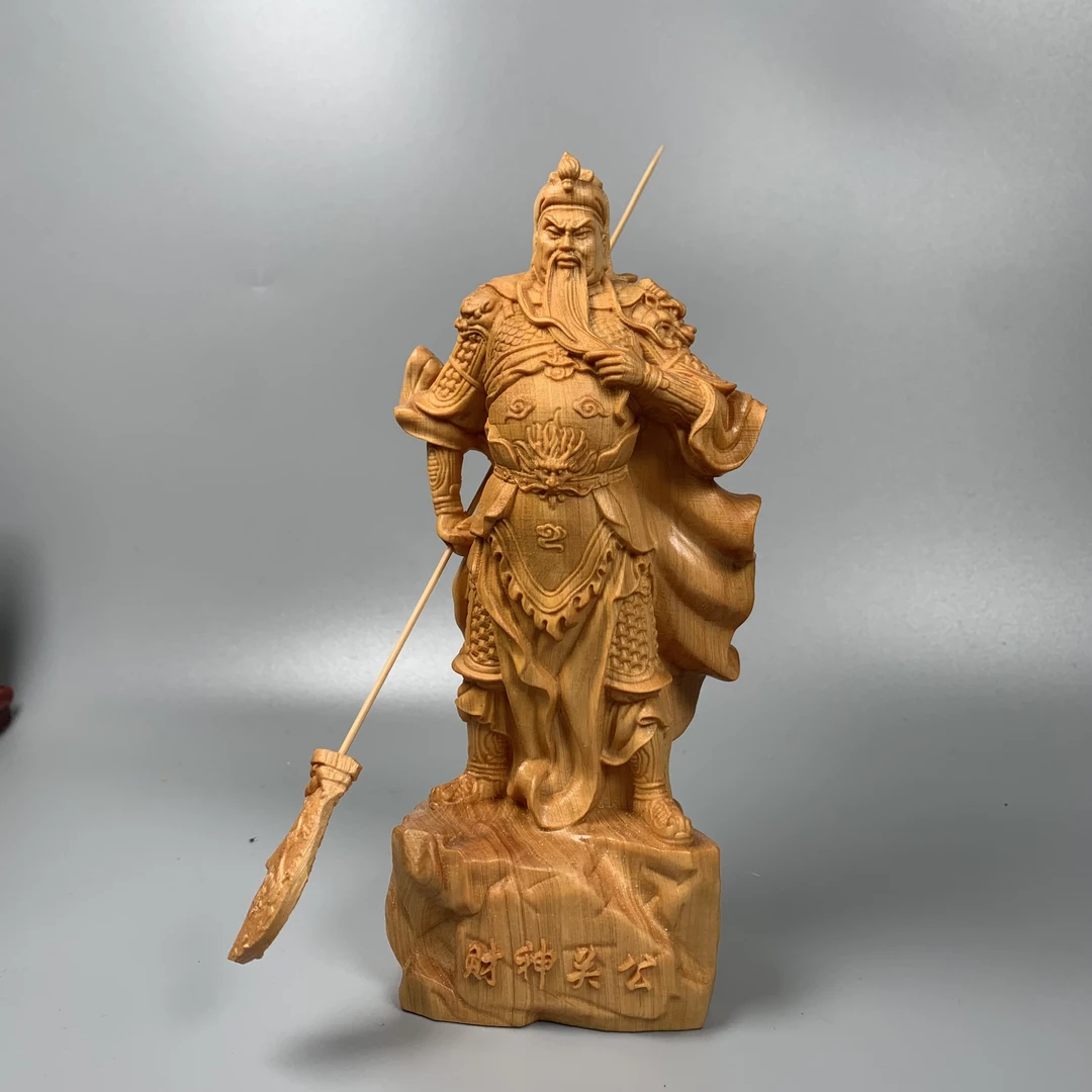横刀关公 太行柏木木雕摆件家居装饰送人送礼自用 高18cm