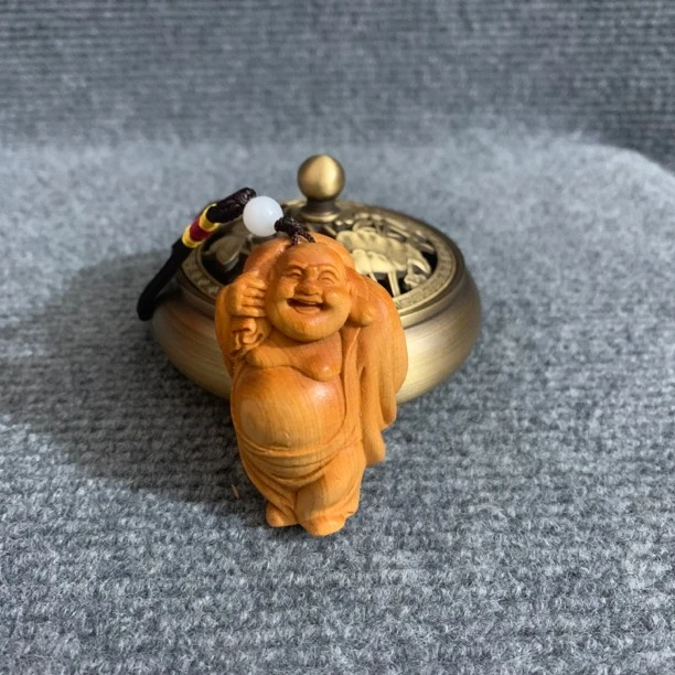 布袋弥勒挂件 太行柏木手把件挂件 高6cm