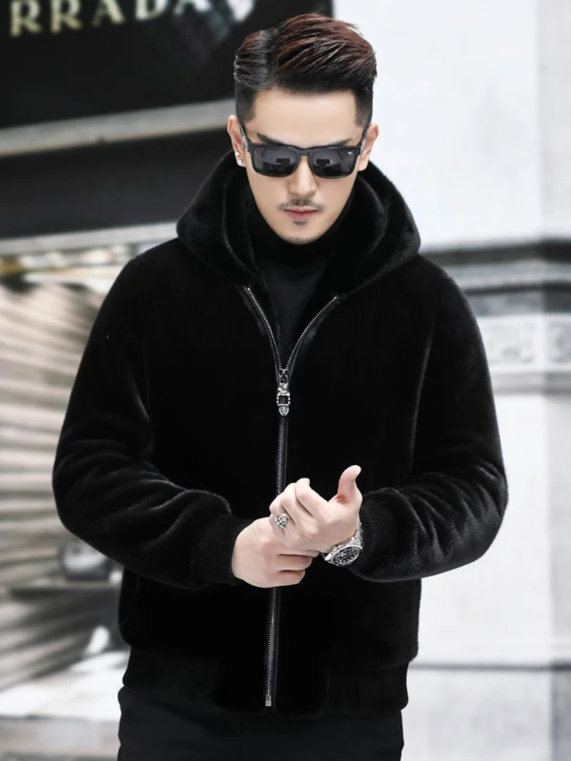 夹克断码海宁蒙眼貂男士外套2024冬季新款装时尚休闲修身长袖