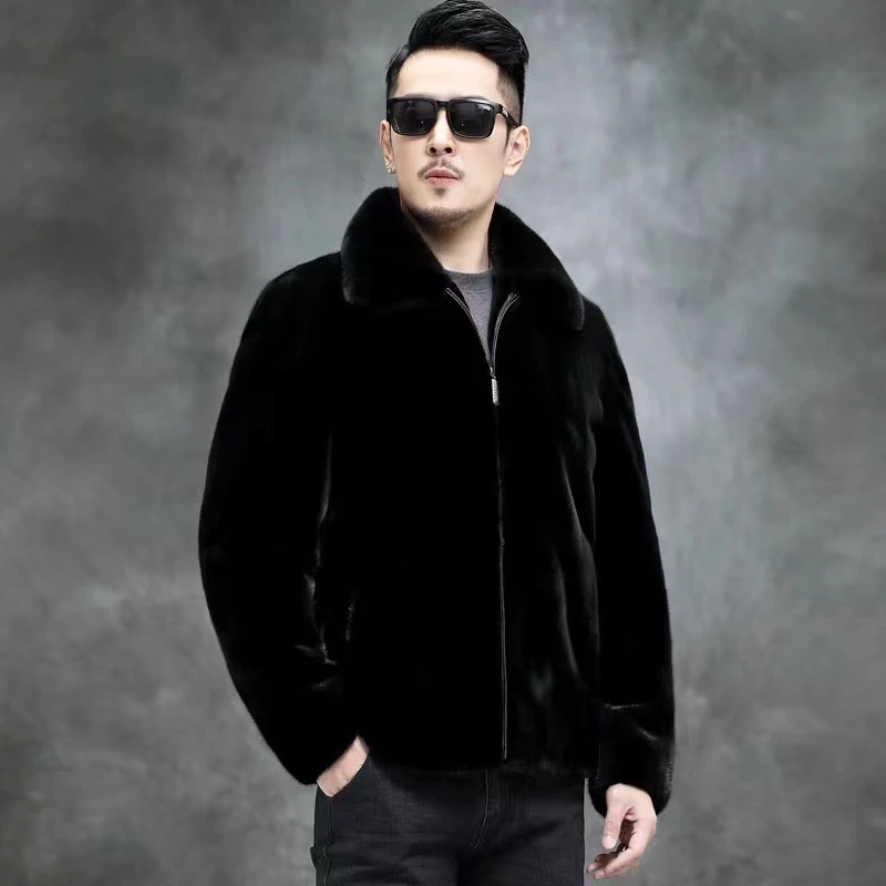 【正品】海宁蒙眼貂正品貂老板男士外套潮款翻领帽子加厚款式