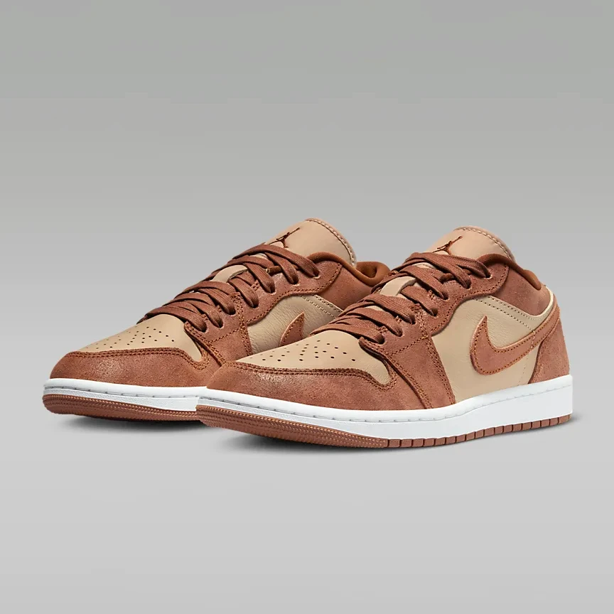 NIKE/耐克AJ1棕色拼接女款做旧复古棕低帮休闲鞋FJ3453-200高能感