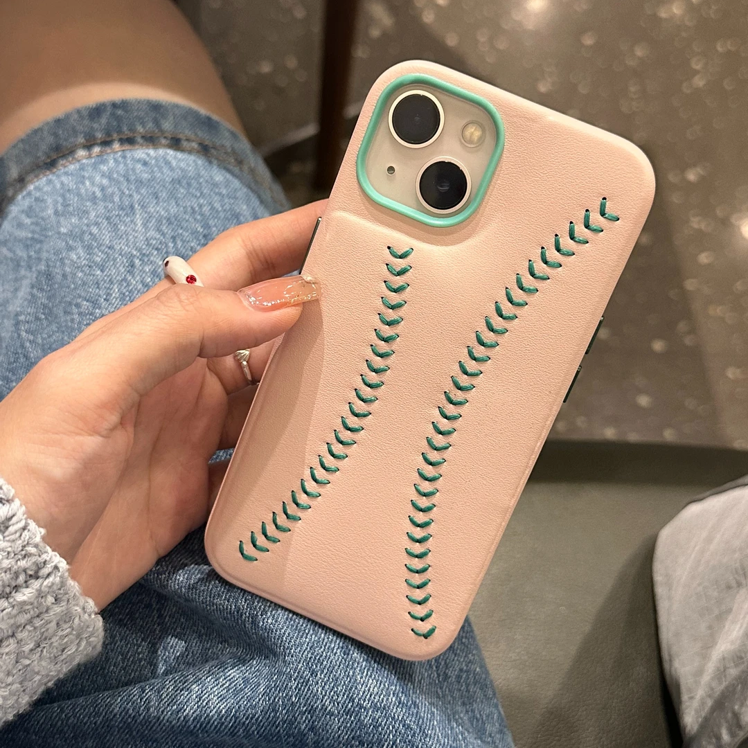 日韩皮纹棒球造型适用苹果14iphone12手机壳13promax少女全包硬