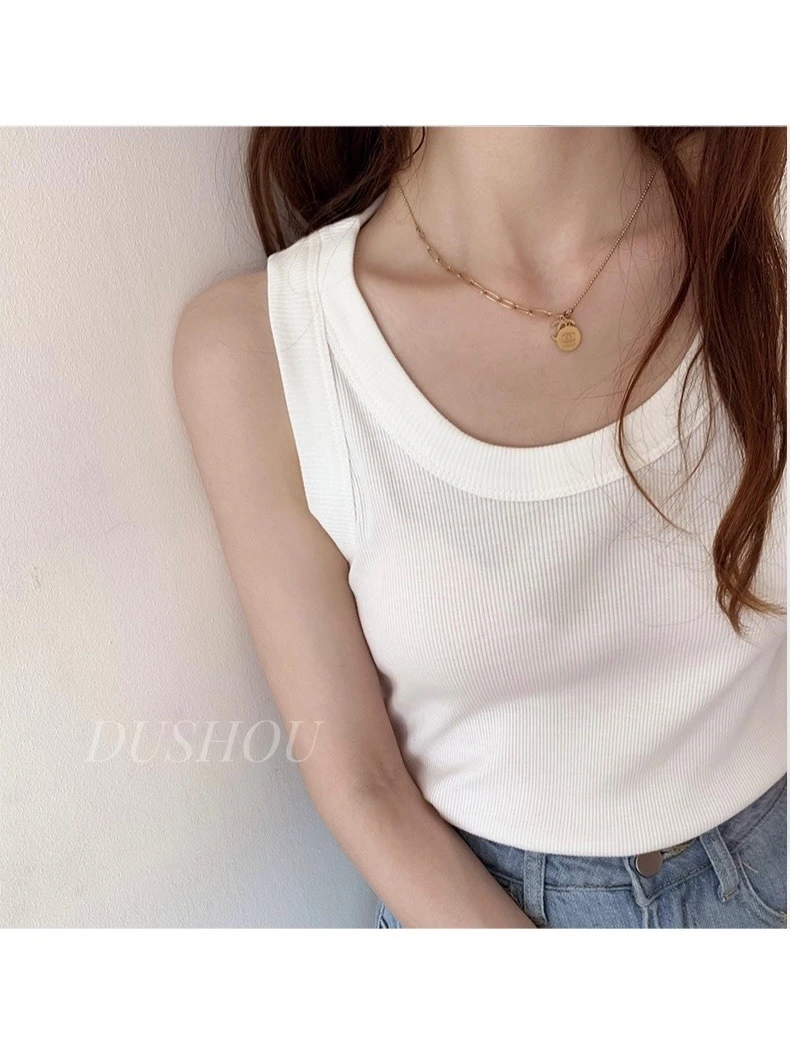 白色u领短款小吊带背心女夏季内搭 2024新款外穿打底美背上衣百搭