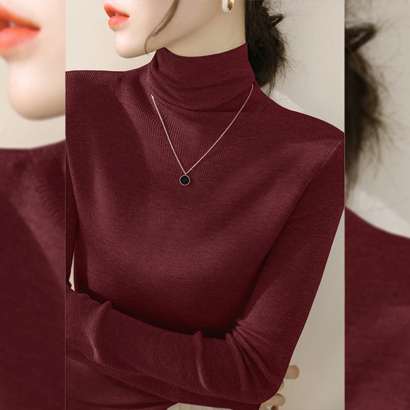 秋冬堆堆领针织衫打底衫女装长袖高级感内搭半高领纯色套头上衣