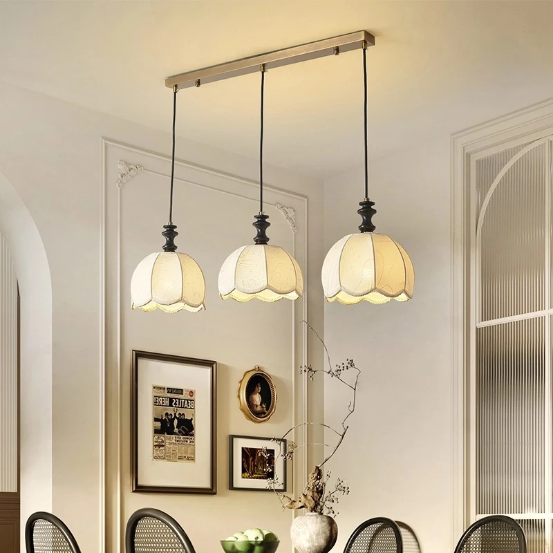 法式复古风餐厅吊灯书房吧台小吊卧室床头灯木艺布艺罩中古风灯具