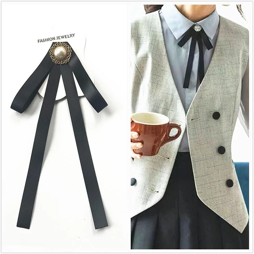 领结女士银行空姐学生演出职业韩版领花白色衬衫裙装黑蝴蝶结配饰