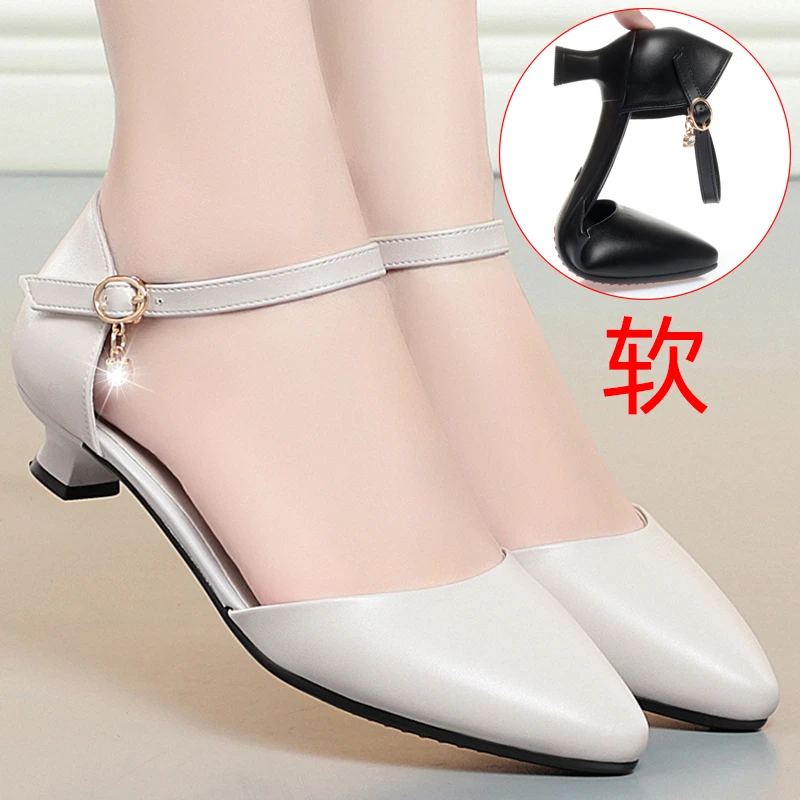 软底小跟白色中空包头凉鞋工作鞋女黑色工装职业女士皮鞋单鞋女鞋