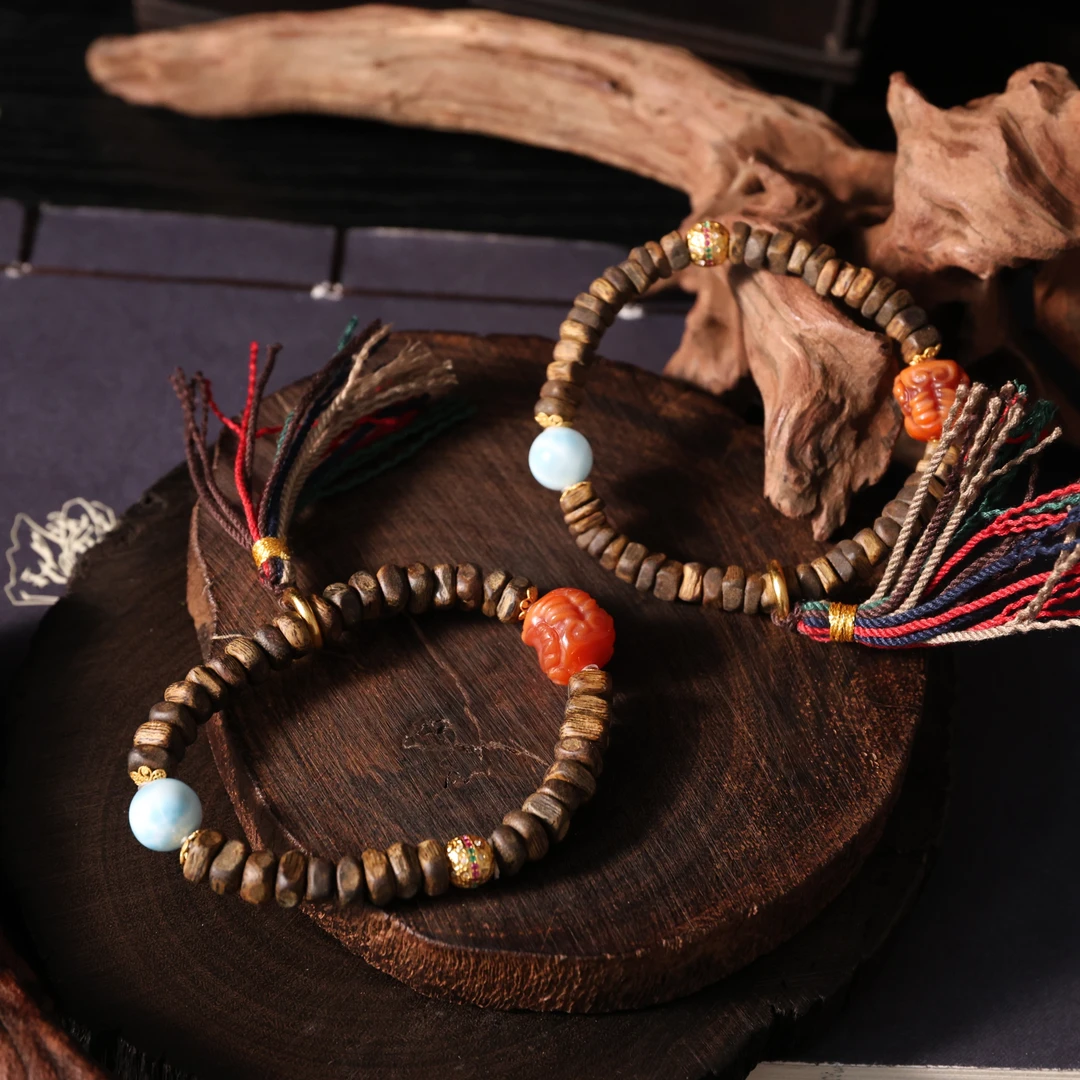 壹加小羊|手工设计玛瑙海纹石沉香手串多样性发其一