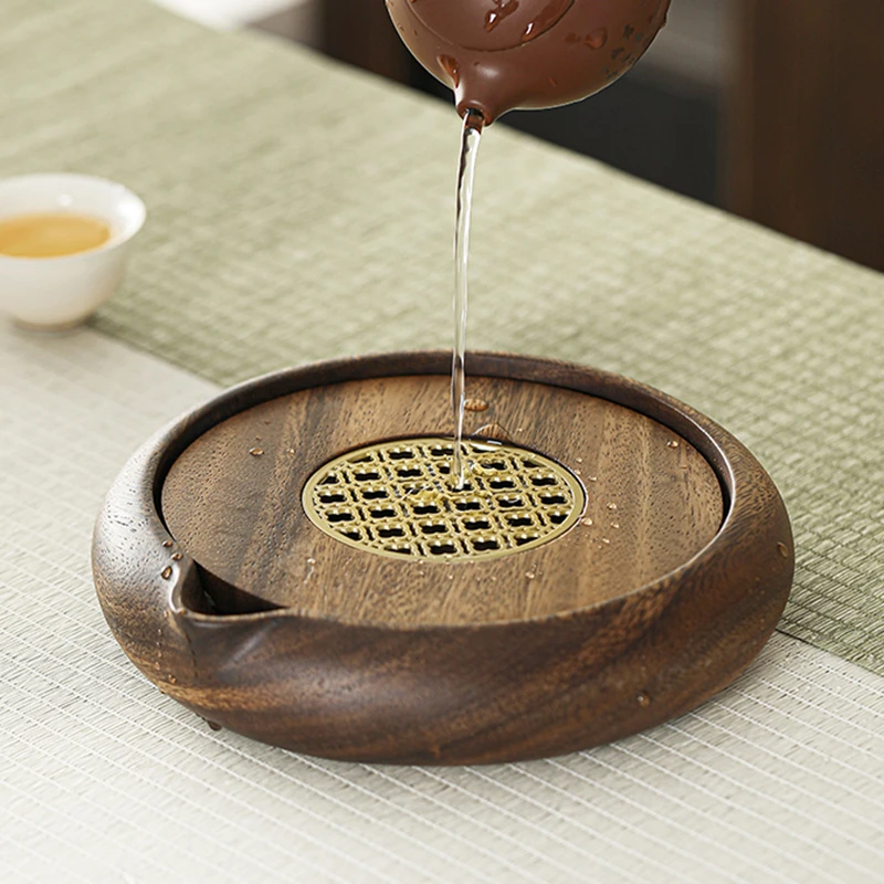 排水式小茶盘壶承储蓄实木禅意高端紫砂茶壶盖碗壶垫干泡台胡桃木