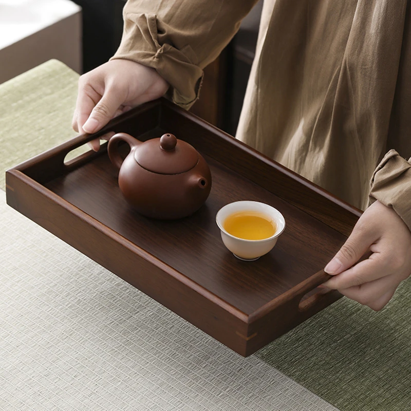 北美黑胡桃木托盘家用茶点盘茶奉茶盘餐厅咖啡收纳盘实木餐盘日式