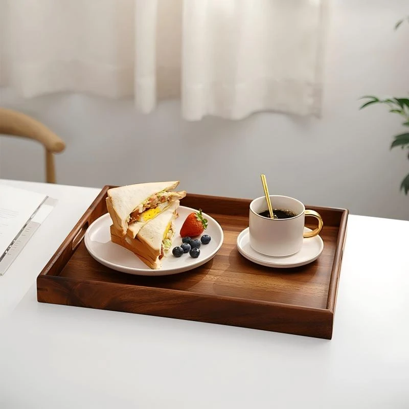 南美胡桃木实木木质茶托盘家用长方形茶具茶杯水杯餐具40*30*4cm