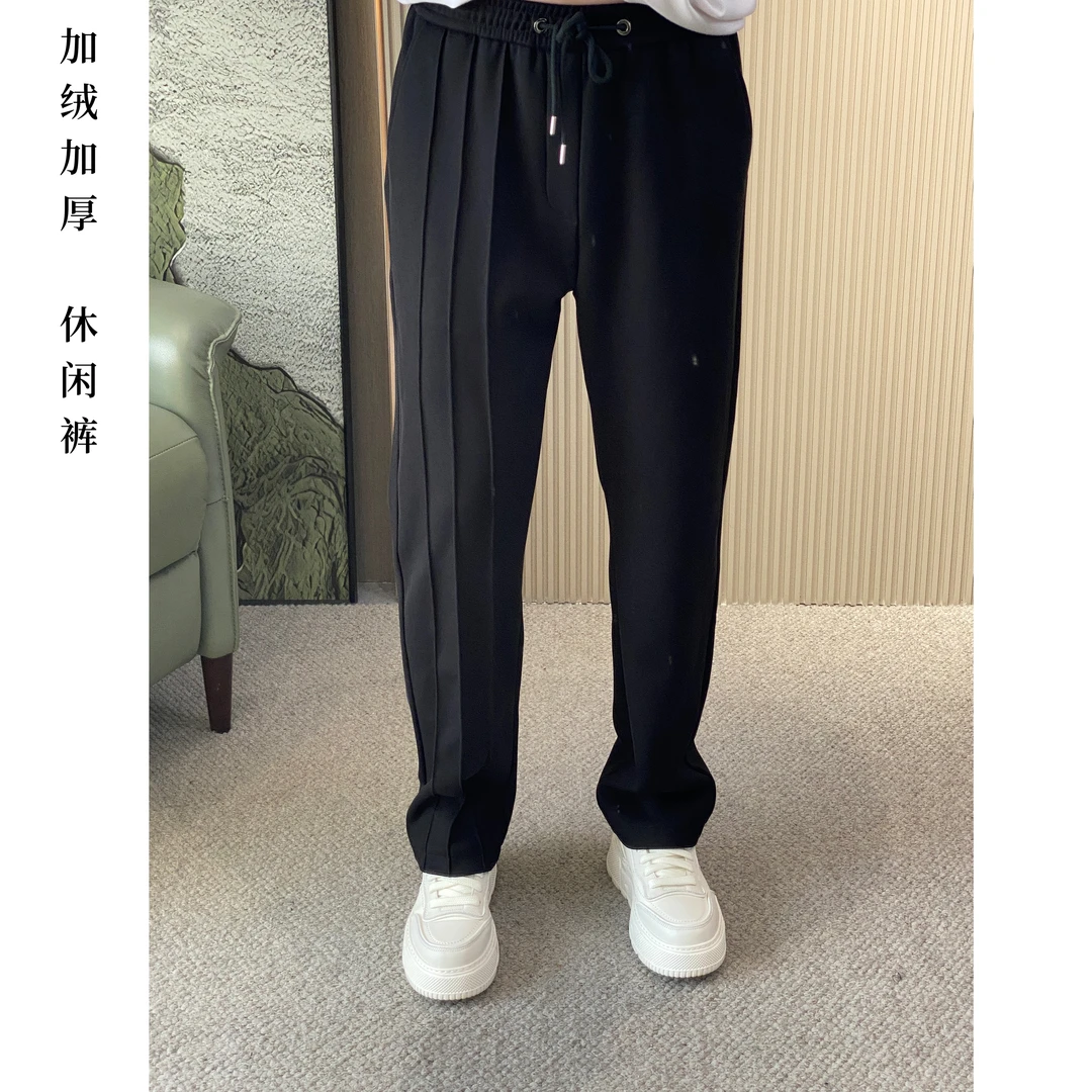 铭品添尚2024秋冬新款男士时尚宽松加绒加厚百搭黑色休闲裤#9190