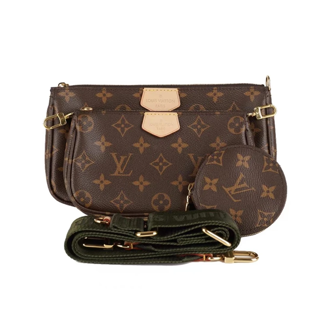 99新 LouisVuitton/路易威登 lv 五合一斜跨包 绿肩带 经典老花包
