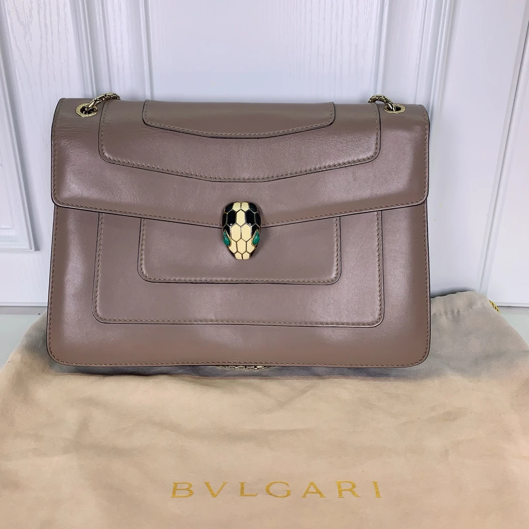 95新 BVLGARI/宝格丽 （静姐） 裸粉色蛇头包中号
