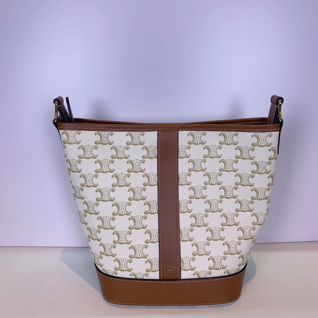 箱包/单肩包 99新Celine 白色凯旋门老花水桶 夏天搭