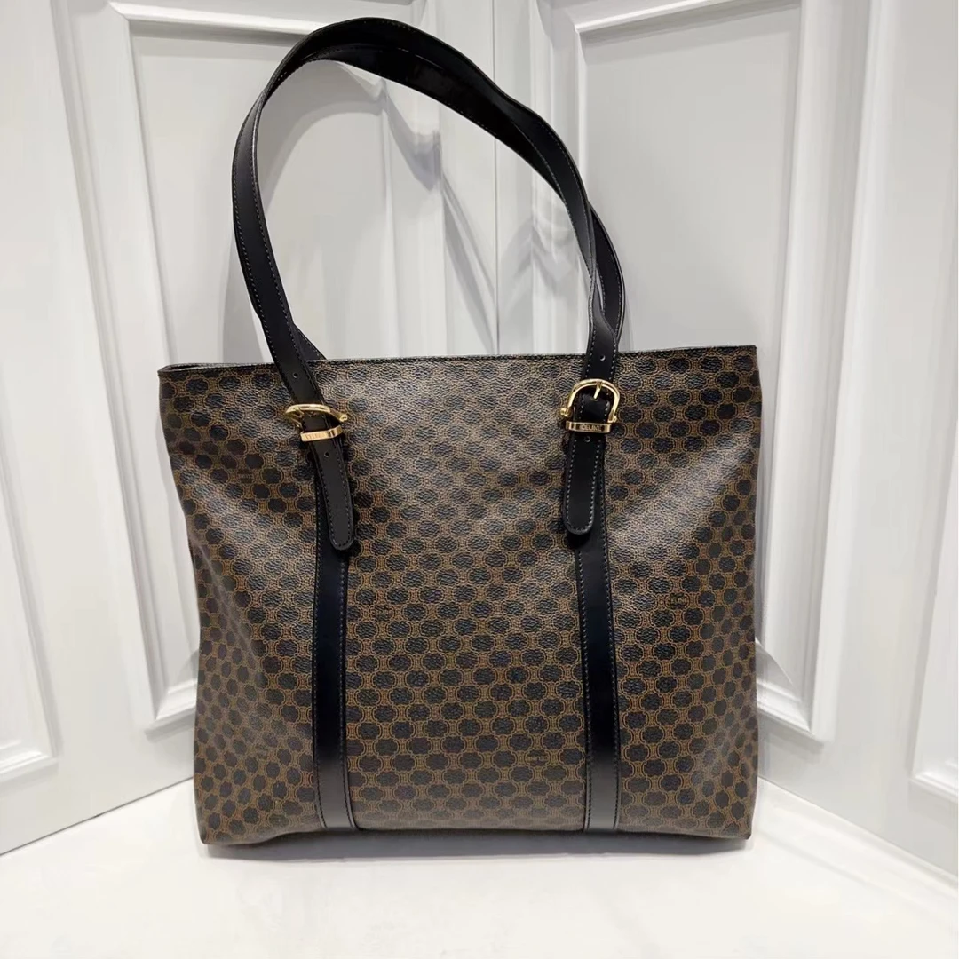 95新 Celine/思琳 赛琳中古黑花手提托特包