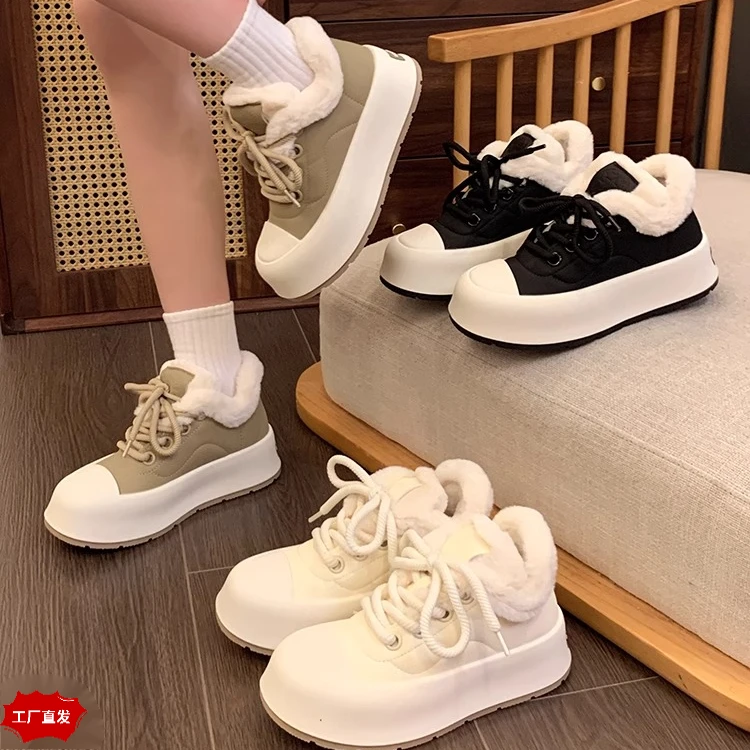 厚底板鞋女2023新款秋冬加绒加厚保暖休闲百搭爆款复古棉鞋雪地靴