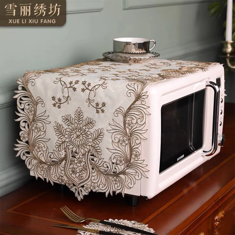 微波炉烤箱餐边柜防尘盖巾帘布艺刺绣桌布玄关垫北欧美式星夜繁花