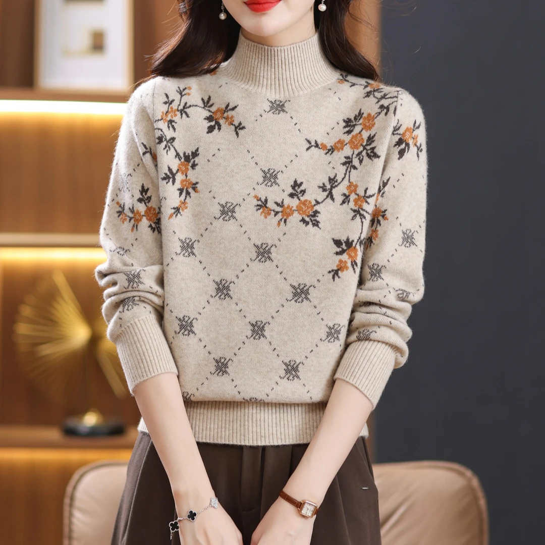 【羊毛衫】洋气妈妈冬装加厚毛衣女宽松保暖40-50岁针织高领打底衫