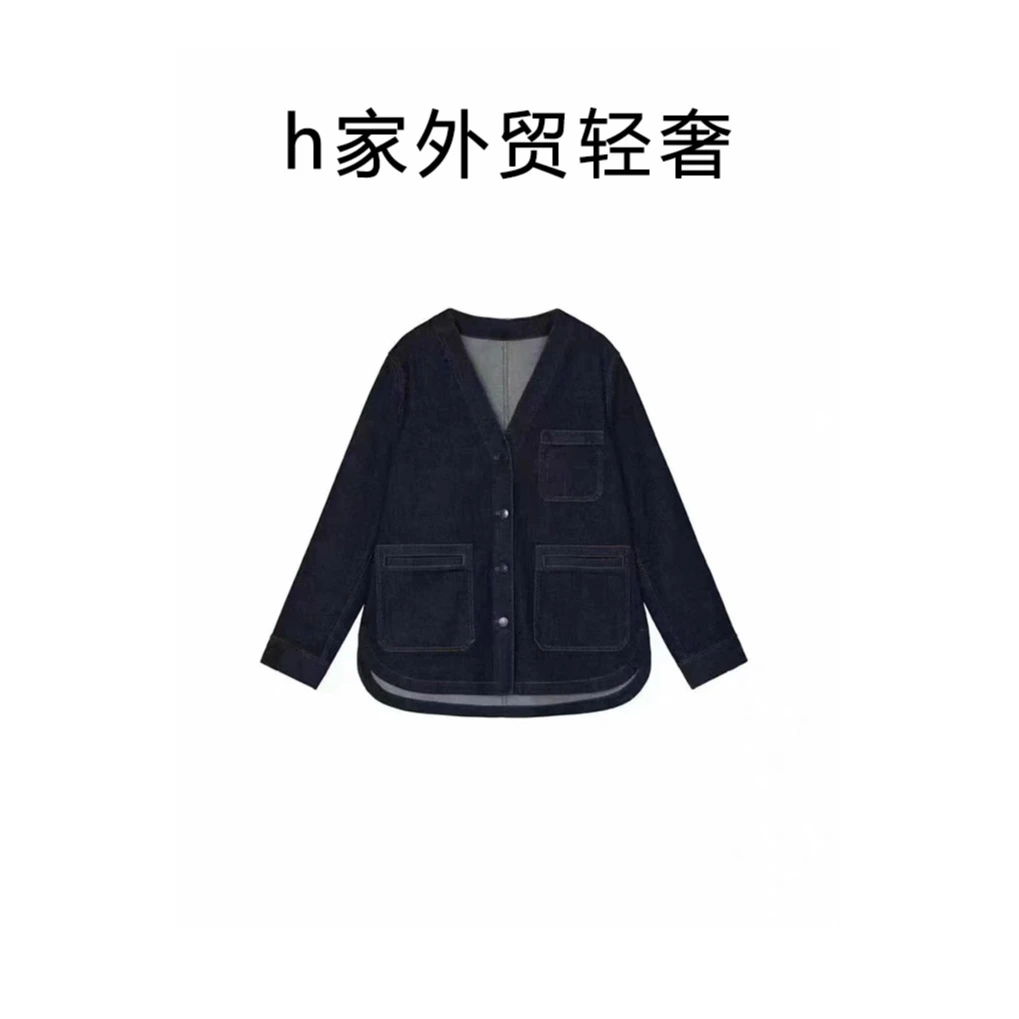 【胡哥严选】小d禾休闲时尚春款无领复古水洗百搭拼接上衣女外套