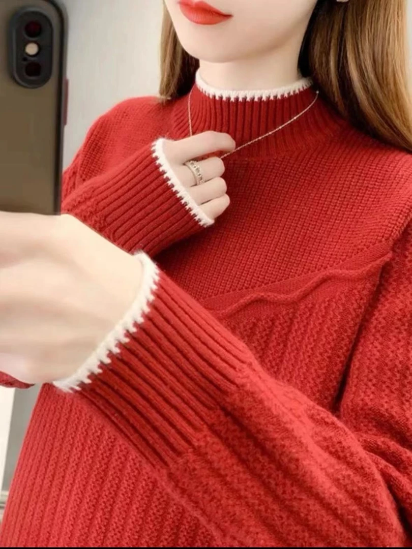半高领毛衣女款2023年网红款秋冬加厚宽松洋气百搭针织打底衫外穿