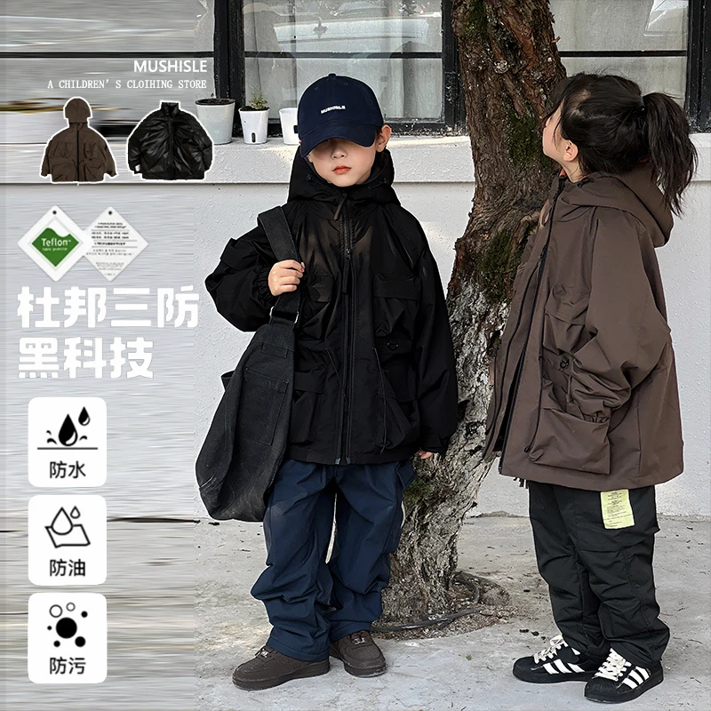 【杜邦三防】阿又男童冬三合一羽绒服儿童90白鸭绒慵懒感sp-83175