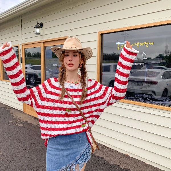 【斑鸠潮奢】Cloud season 樱桃条纹针织衫  CCX23485