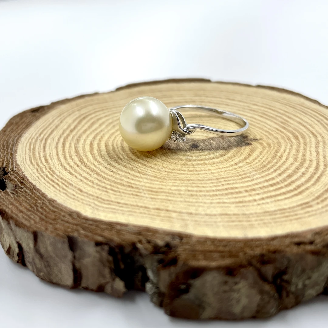 【南洋金珠】海水珍珠10-11mm 奶油金18k金简约戒指节日送礼物
