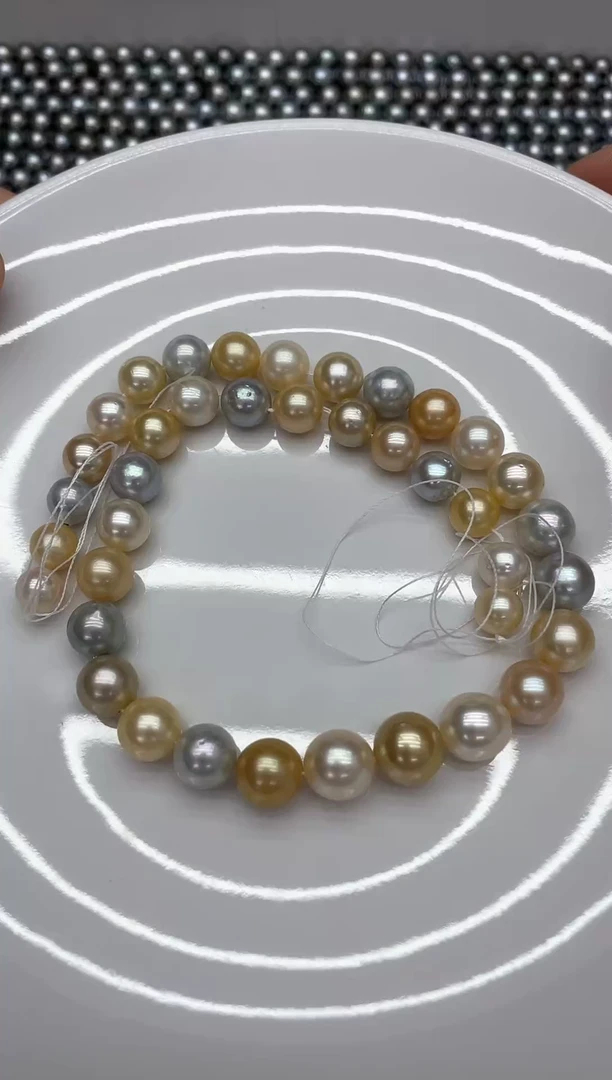 【闪购商品】海水珍珠项链未镶嵌白金灰混彩 9-12mm