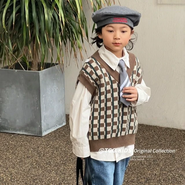 Q1-MF23358ZT高端专享TGG小格子毛线背心咖色