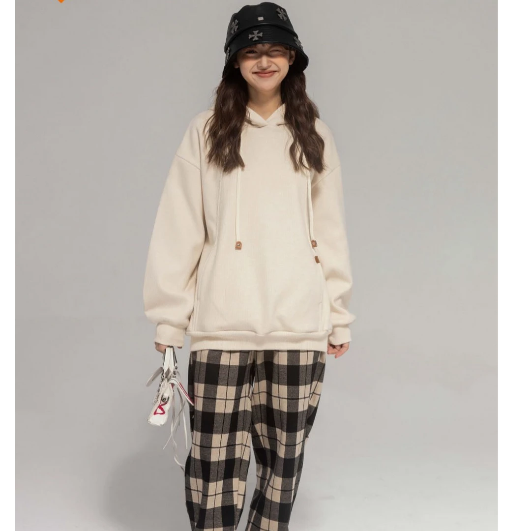 52056高端专享青少年老林家天花板连帽卫衣米白