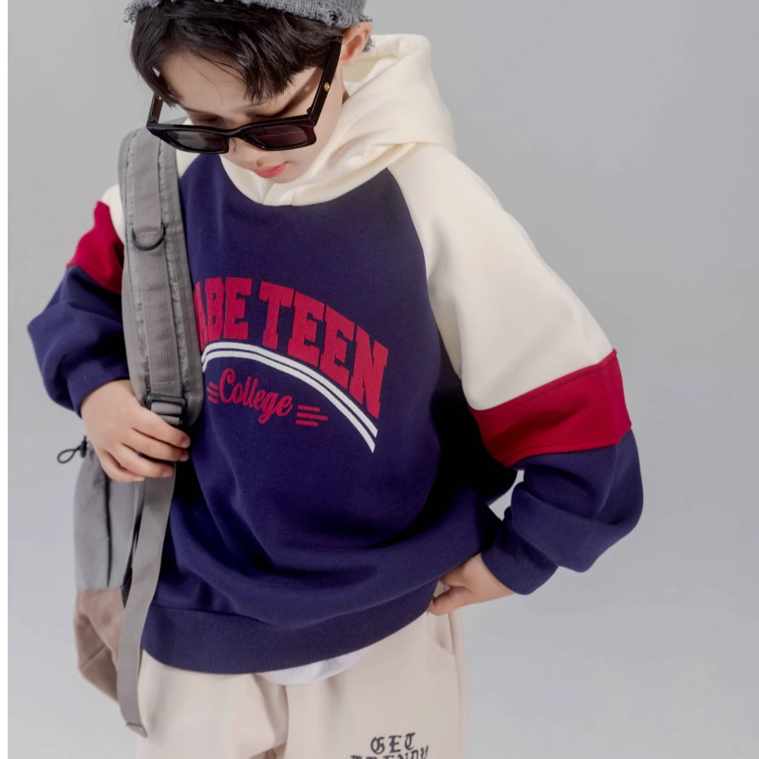 52706高端专享青少年老林家天花板加绒帽衫卫衣藏青