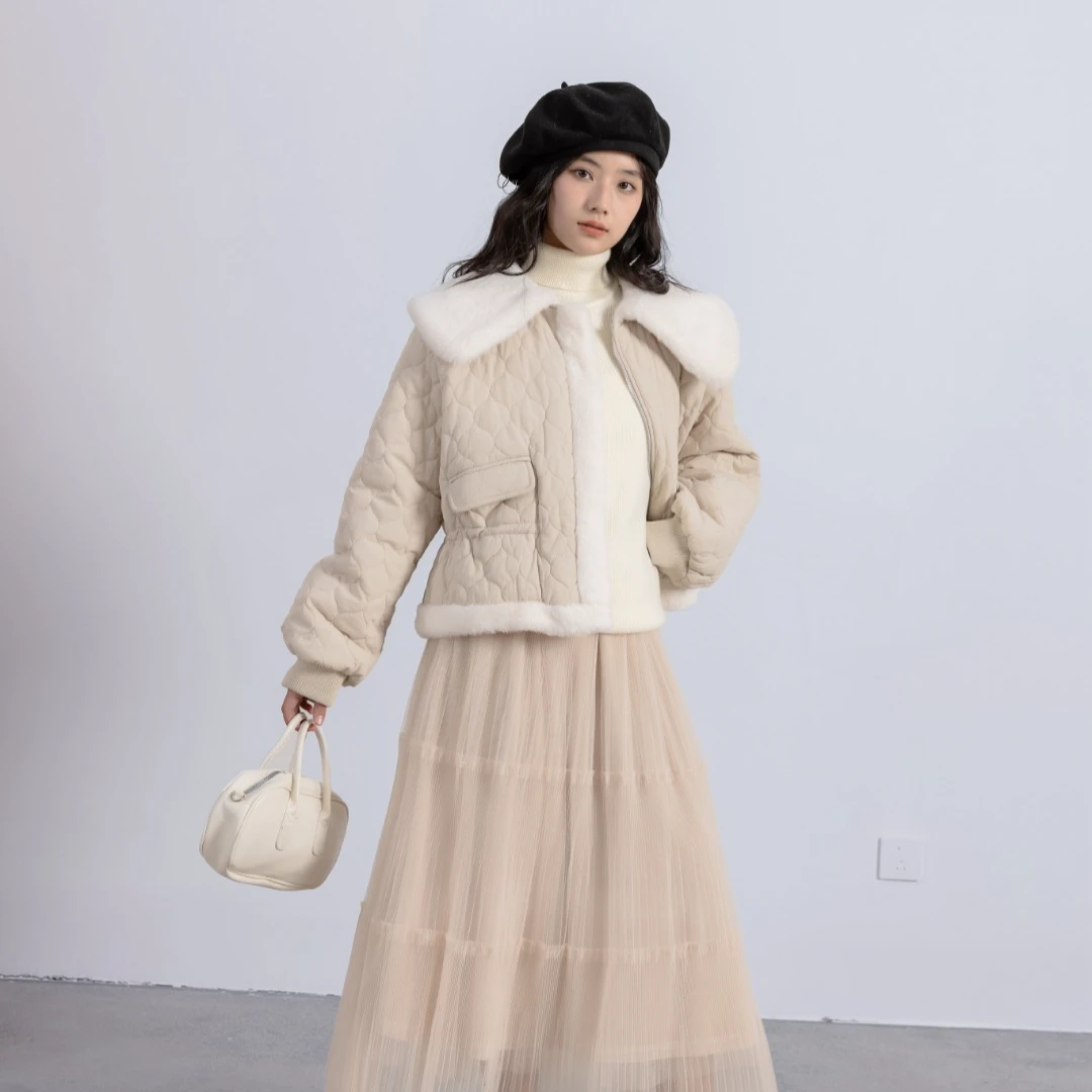 65809高端专享老林家天花板冬季夹棉外套米色