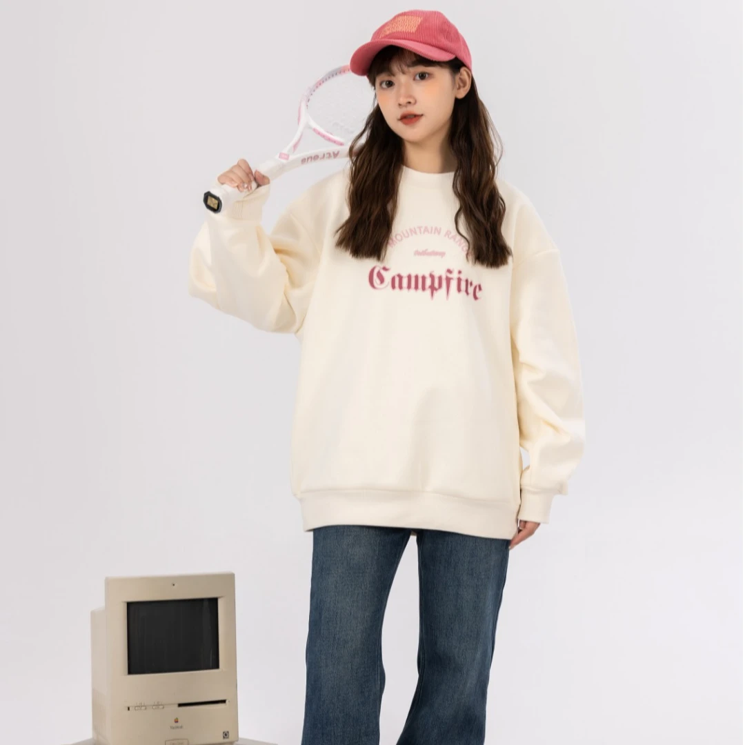 63579高端专享青少年老林家天花板加绒圆领卫衣米色