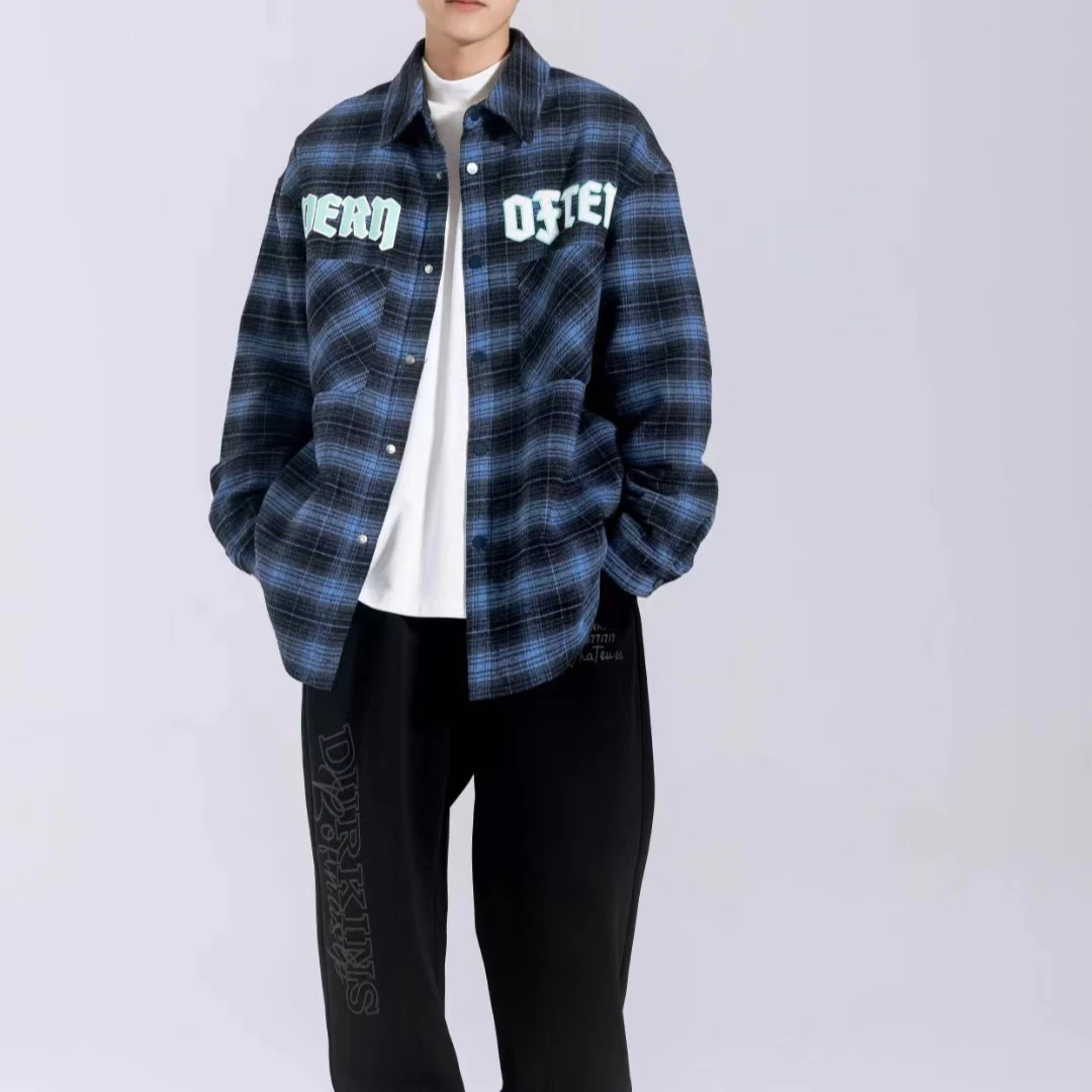 51879高端专享老林家天花板冬季夹棉衬衫蓝色