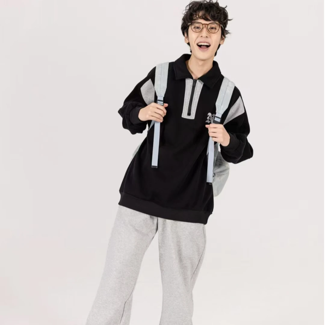 63670高端专享青少年老林家天花板秋款POLO卫衣黑色